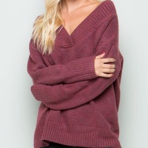 V-Neck Burgundy Long Sleeve Pullover Sweater!